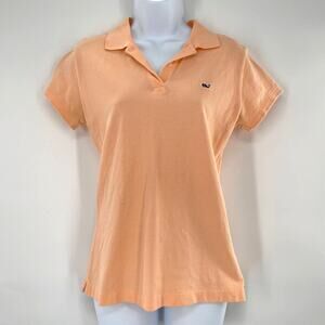 Vineyard Vines Orange Classic Short Sleeve Button Collar Chest Emblem Polo Top S